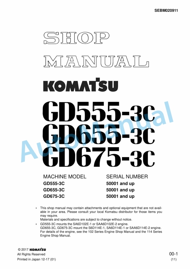 Komatsu GD555-3C, GD655-3C, GD675-3C Shop Manual SEBM020911