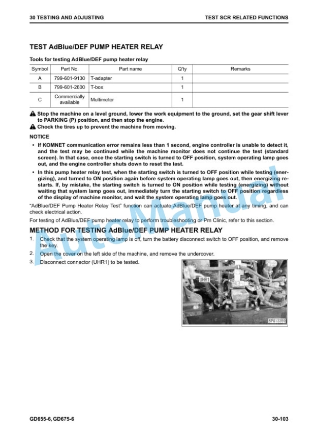Alternative view of Komatsu GD655-6, GD675-6 Motor Grader Shop Manual SEN06523-06