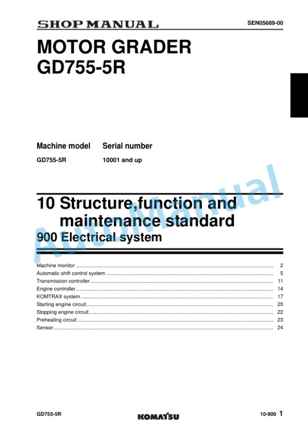 Alternative view of Komatsu GD755-5R Motor Grader Shop Manual SEN05668-07