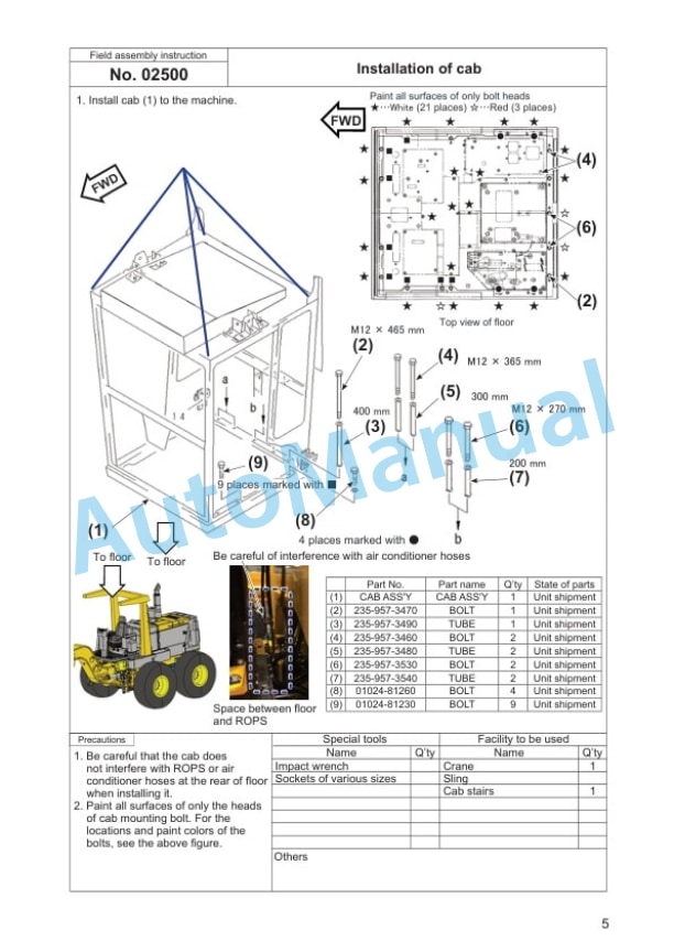 Komatsu GD825A-2 Motor Grader Field Assembly Instruction GEN00256-00 3 Komatsu GD825A-2 Motor Grader Field Assembly Instruction GEN00256-00 - Image 3