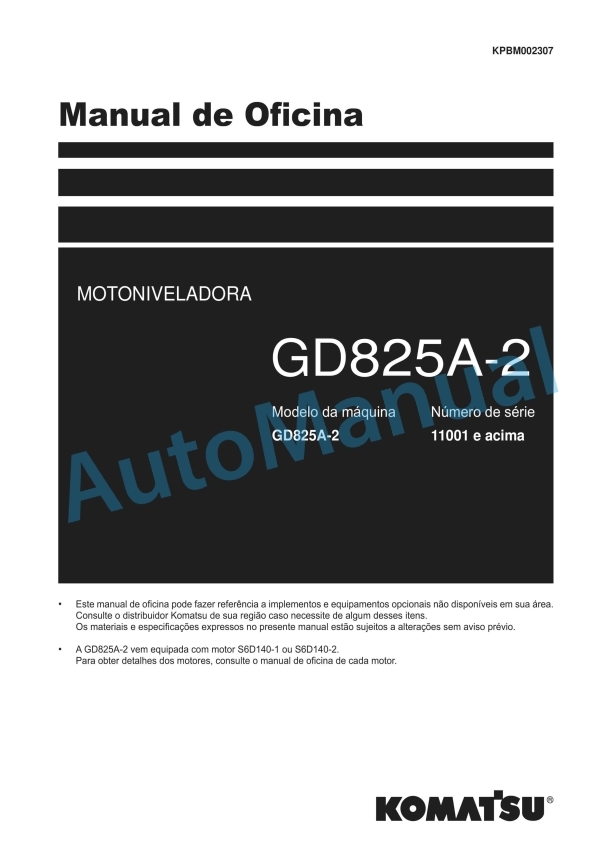 Komatsu GD825A-2 Motor Grader Shop Manual KPBM002307