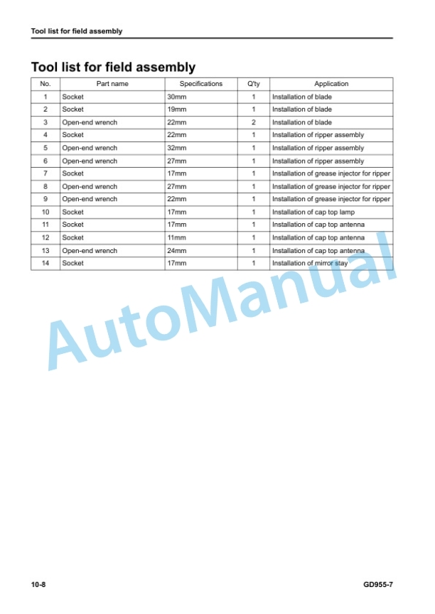 Komatsu GD955-7 Motor Grader Field Assembly Instruction GEN00259-00 2 Komatsu GD955-7 Motor Grader Field Assembly Instruction GEN00259-00 - Image 2