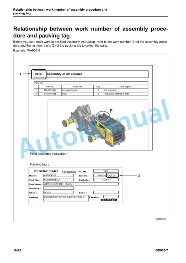 Komatsu GD955-7 Motor Grader Field Assembly Instruction GEN00259-00 3 Komatsu GD955-7 Motor Grader Field Assembly Instruction GEN00259-00 - Image 3