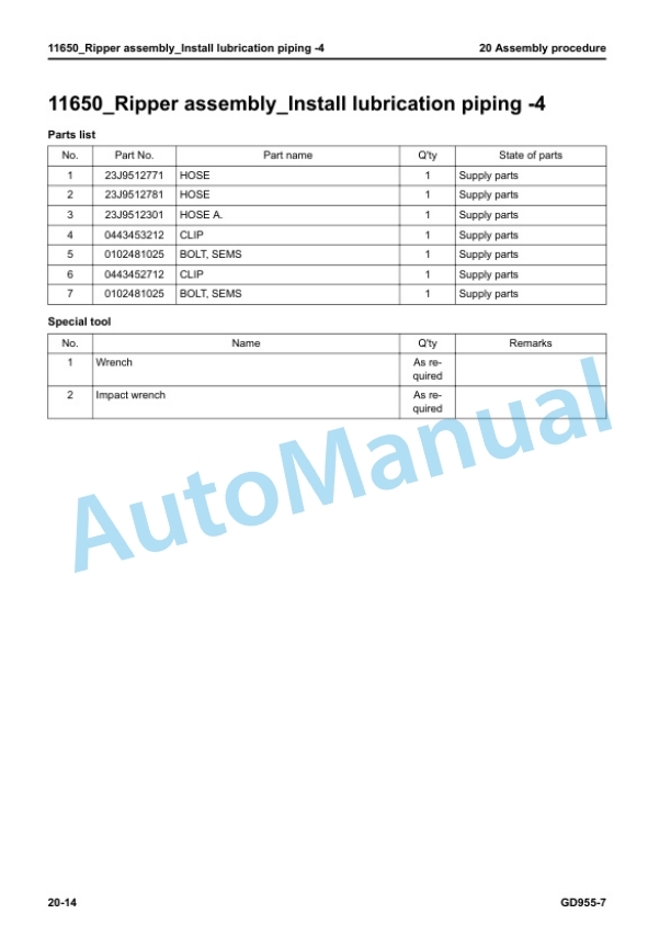 Komatsu GD955-7 Motor Grader Field Assembly Instruction GEN00259-00 4 Komatsu GD955-7 Motor Grader Field Assembly Instruction GEN00259-00 - Image 4