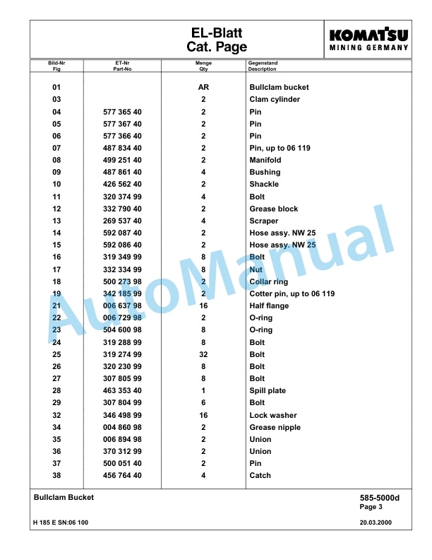 Komatsu H185E Hydraulic Mining Excavator Parts Manual G06100 5 Komatsu H185E Hydraulic Mining Excavator Parts Manual G06100-5