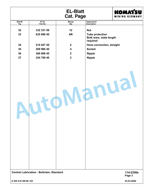 Komatsu H255S-E Hydraulic Mining Excavator Parts Manual G06152 2 Komatsu H255S-E Hydraulic Mining Excavator Parts Manual G06152-2