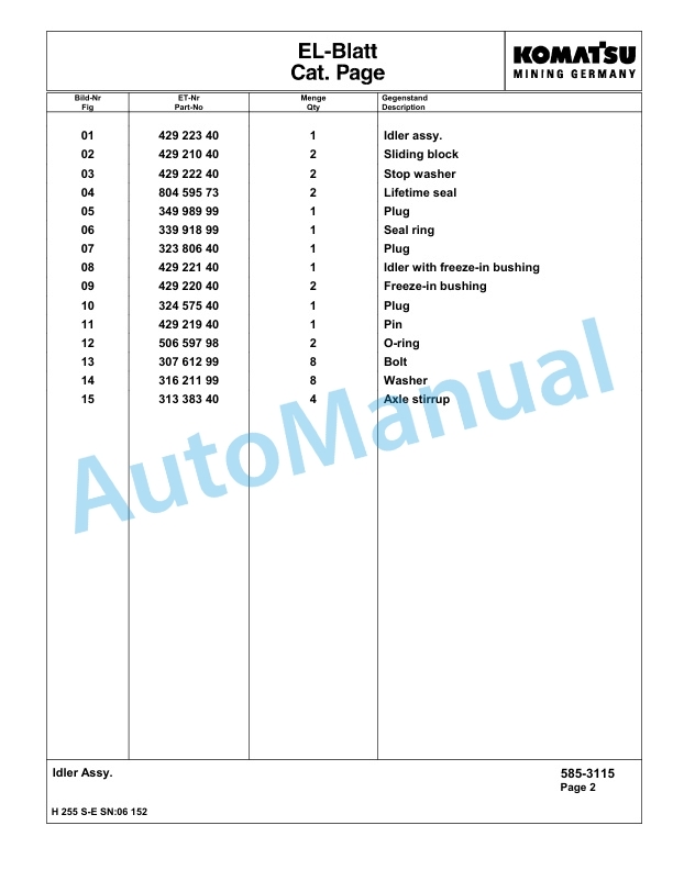 Komatsu H255S-E Hydraulic Mining Excavator Parts Manual G06152 5 Komatsu H255S-E Hydraulic Mining Excavator Parts Manual G06152-5