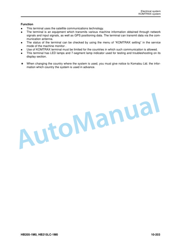 Alternative view of Komatsu HB205-1M0, HB215LC-1M0 Hybrid Hydraulic Excavator Shop Manual SEN06250-06