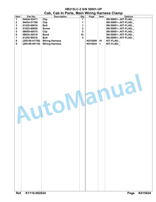 Komatsu HB215LC-2 Parts Manual 50001-UP 4 Komatsu HB215LC-2 Parts Manual 50001-UP-4