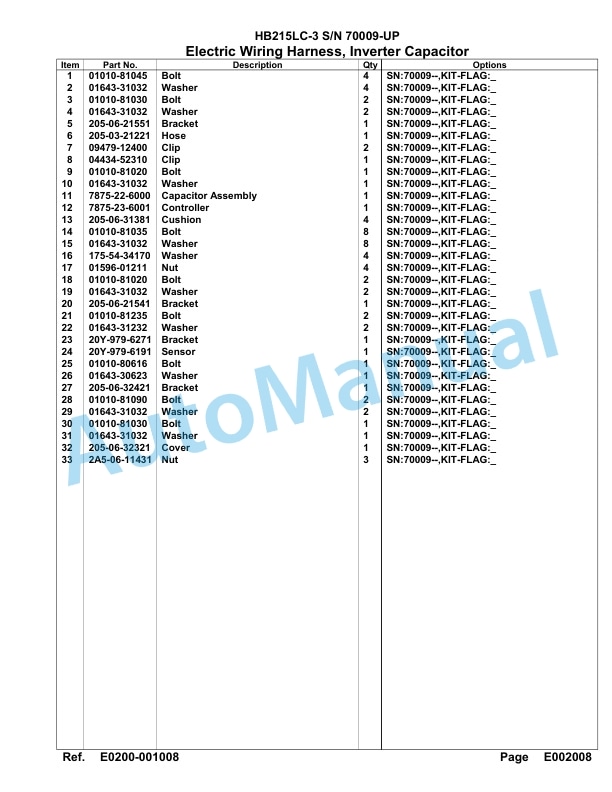 Komatsu HB215LC-3 Parts Manual 70009-UP 2 Komatsu HB215LC-3 Parts Manual 70009-UP-2