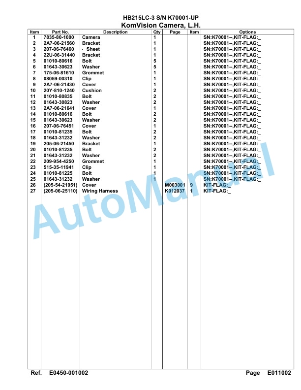 Komatsu HB215LC-3 Parts Manual K70001-UP 2 Komatsu HB215LC-3 Parts Manual K70001-UP-2