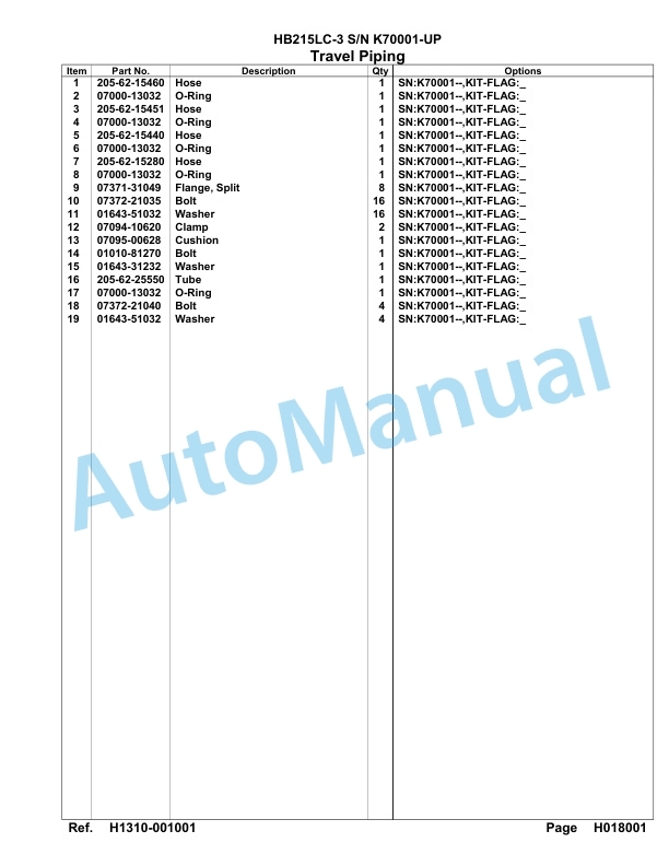 Komatsu HB215LC-3 Parts Manual K70001-UP 3 Komatsu HB215LC-3 Parts Manual K70001-UP-3