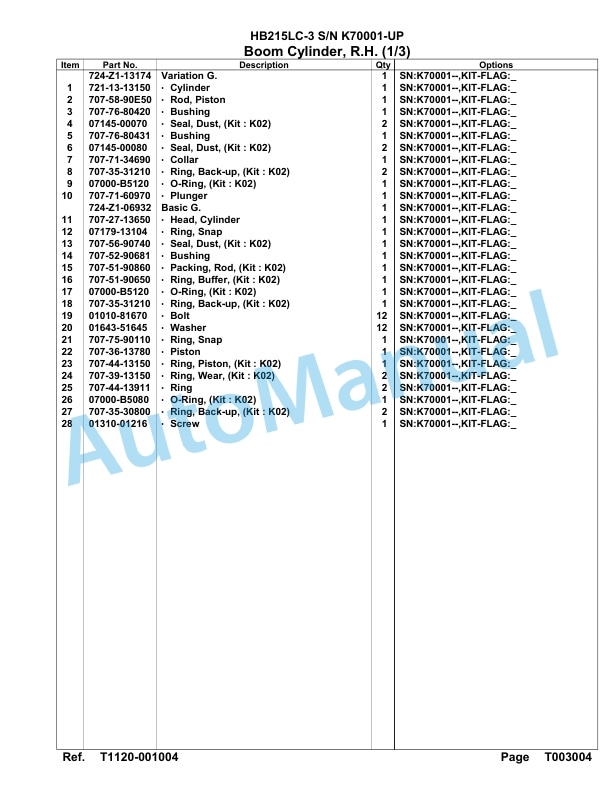 Komatsu HB215LC-3 Parts Manual K70001-UP 5 Komatsu HB215LC-3 Parts Manual K70001-UP-5