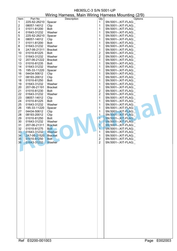Komatsu HB365LC-3 Hydraulic Excavator Parts Manual PC00028U 2 Komatsu HB365LC-3 Hydraulic Excavator Parts Manual PC00028U-2