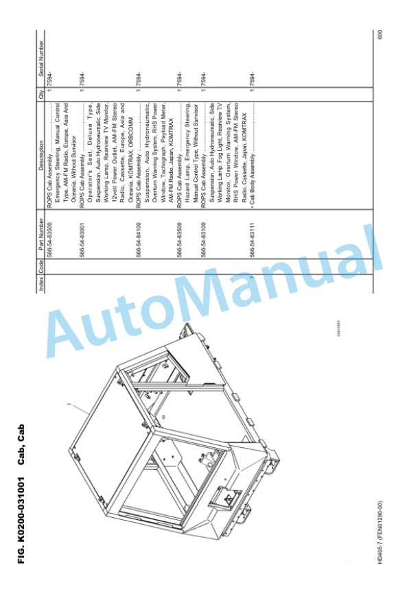 Komatsu HB405-7 Hydraulic Excavator Parts Manual EEPC011500 4 Komatsu HB405-7 Hydraulic Excavator Parts Manual EEPC011500-4