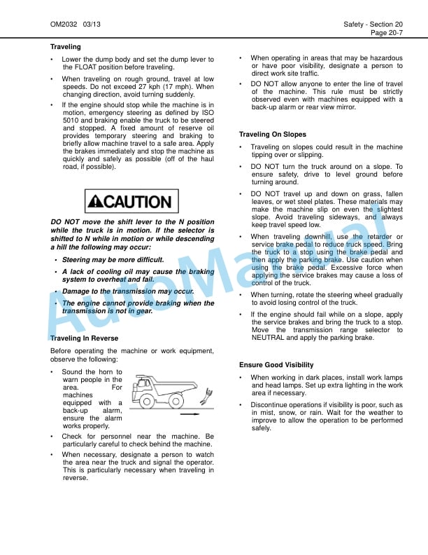 Komatsu HD1500-5 Dump Truck Operation and Maintenance Manual CEAM013603-2