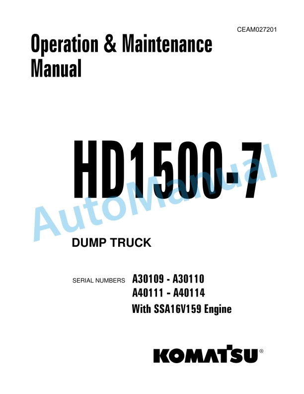 Komatsu HD1500-7 Dump Truck Operation and Maintenance Manual CEAM027201