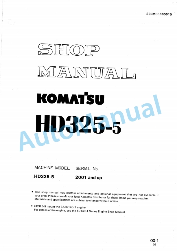 Komatsu HD325-5 Dump Truck Shop Manual SEBM05660510