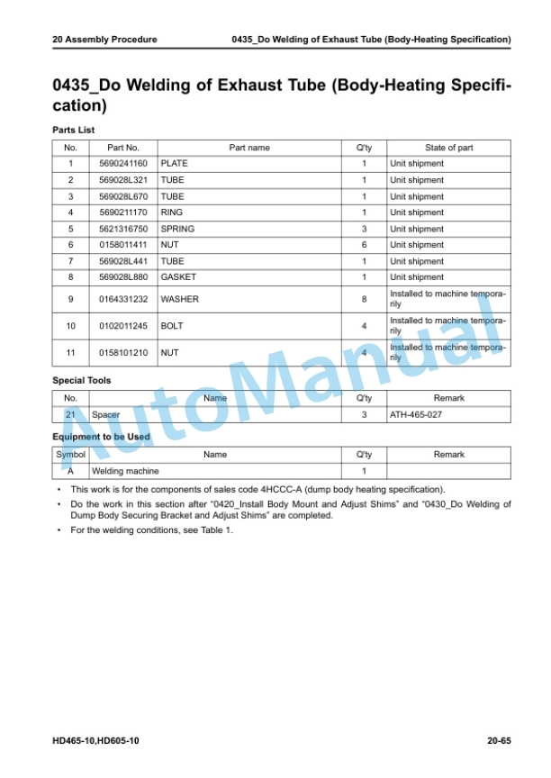 Komatsu HD465-10, HD605-10 Dump Truck Field Assembly Instruction GEN00270-00 4 Komatsu HD465-10, HD605-10 Dump Truck Field Assembly Instruction GEN00270-00 - Image 4