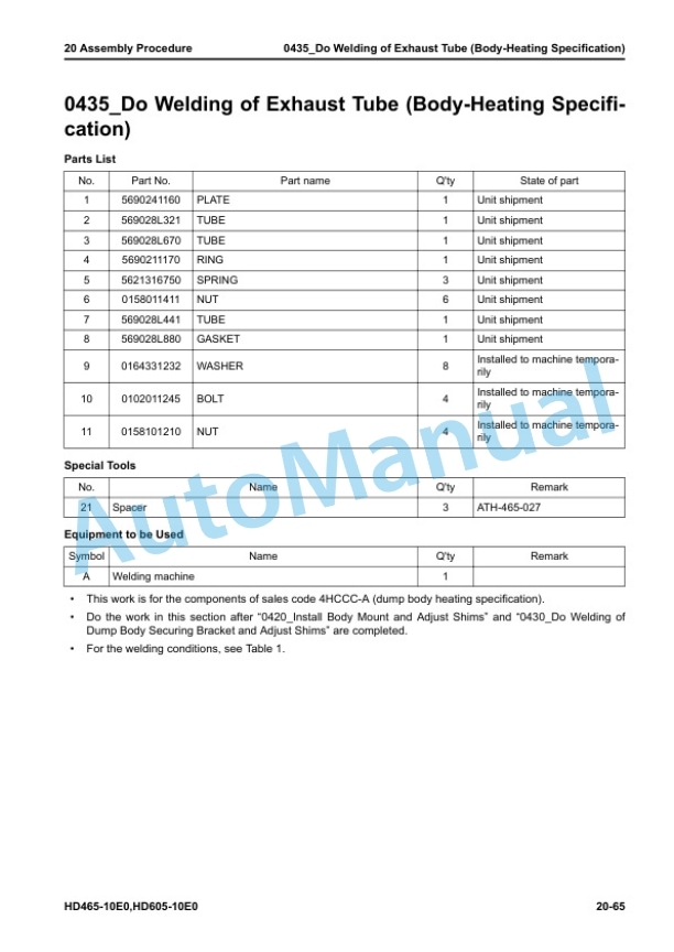 Komatsu HD465-10E0, HD605-10E0 Dump Truck Field Assembly Instruction GEN00279-00 4 Komatsu HD465-10E0, HD605-10E0 Dump Truck Field Assembly Instruction GEN00279-00 - Image 4