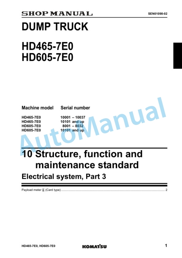 Alternative view of Komatsu HD465-7E0, HD605-7E0 Dump Truck Shop Manual SEN01081-19