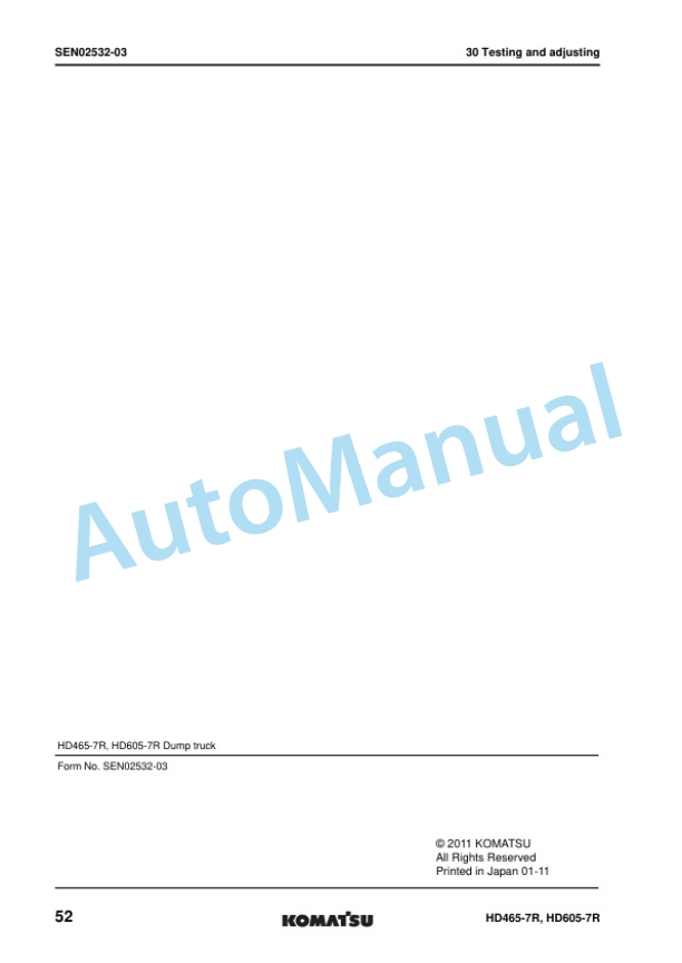 Komatsu HD465-7R, HD605-7R Dump Truck Shop Manual SEN02283-10 3 Komatsu HD465-7R, HD605-7R Dump Truck Shop Manual SEN02283-10 - Image 3
