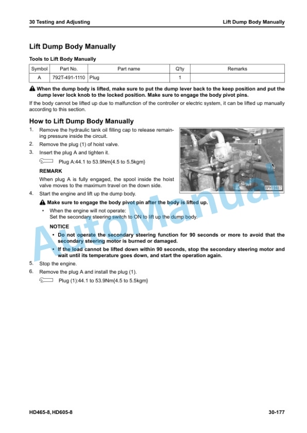 Alternative view of Komatsu HD465-8, HD605-8 Dump Truck Shop Manual SEN06605-22