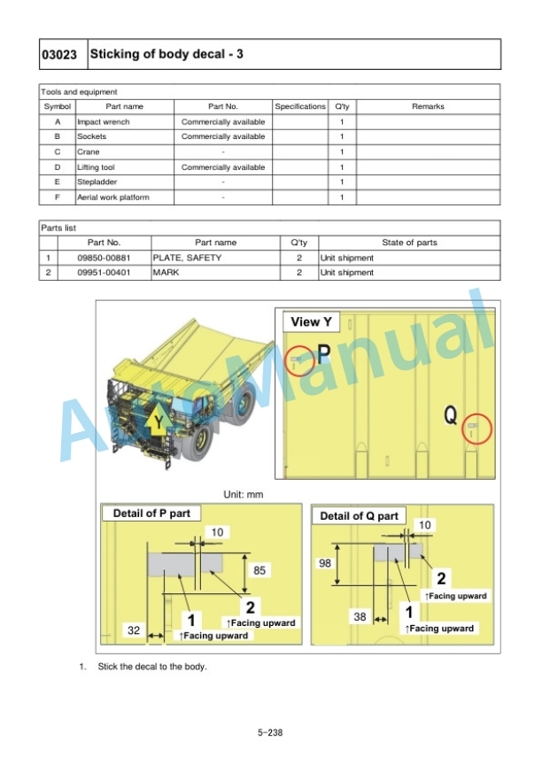 Komatsu HD785-8E0 Dump Truck Field Assembly Instruction GEN00209-02 5 Komatsu HD785-8E0 Dump Truck Field Assembly Instruction GEN00209-02 - Image 5