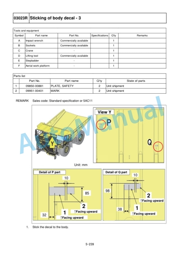 Komatsu HD785-8R Dump Truck Field Assembly Instruction GEN00213-03 5 Komatsu HD785-8R Dump Truck Field Assembly Instruction GEN00213-03 - Image 5