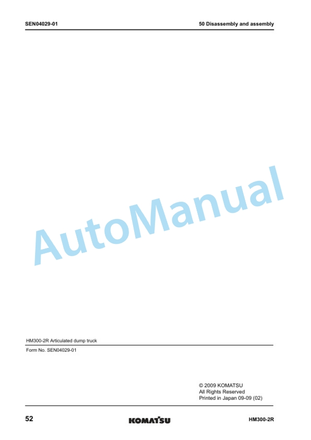 Komatsu HM300-2R Articulated Dump Truck Shop Manual SEN02269-09 5 Komatsu HM300-2R Articulated Dump Truck Shop Manual SEN02269-09 - Image 5