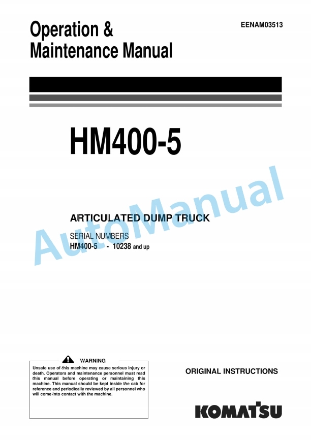 Komatsu HM400-5 Articulated Dump Truck Operation and Maintenance Manual EENAM03513