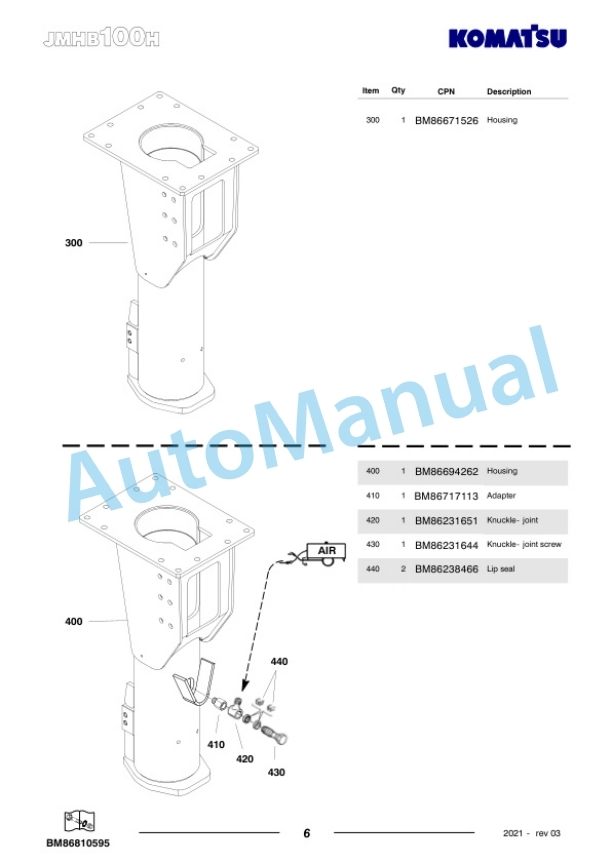Komatsu JMHB100H-1 Hydraulic Breaker Parts Manual FEN04365-03 3 Komatsu JMHB100H-1 Hydraulic Breaker Parts Manual FEN04365-03-3