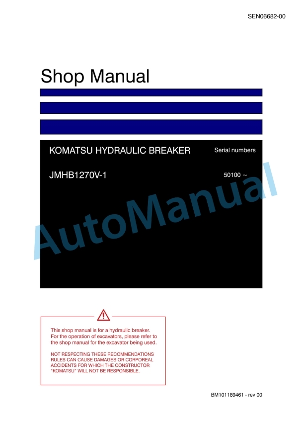 Komatsu JMHB1270V-1 Hydraulic Breaker Shop Manual SEN06682-00