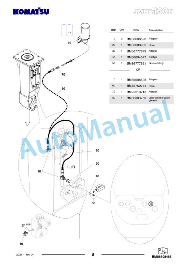 Komatsu JMHB130H-1 Hydraulic Breaker Parts Manual FEN04366-04 4 Komatsu JMHB130H-1 Hydraulic Breaker Parts Manual FEN04366-04-4