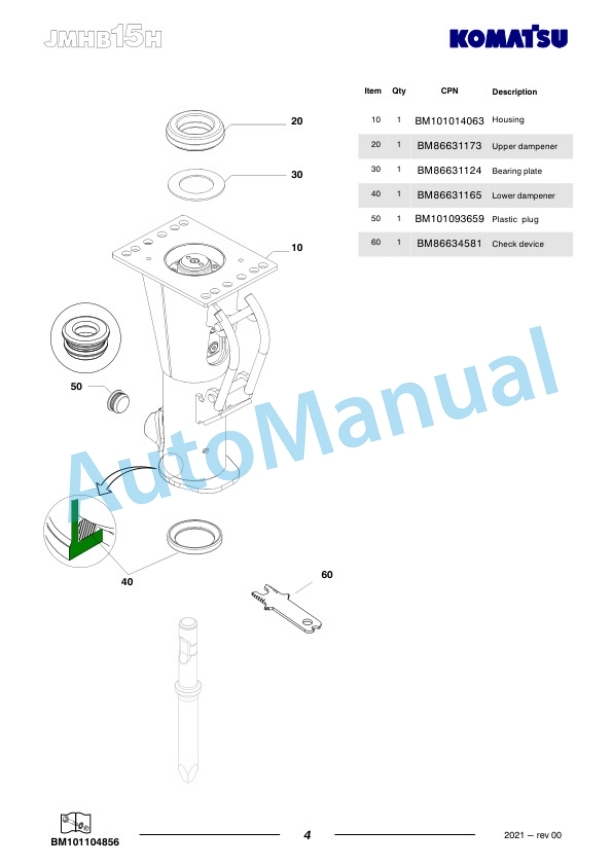 Komatsu JMHB15H-2 Hydraulic Breaker Parts Manual FEN05256-00 3 Komatsu JMHB15H-2 Hydraulic Breaker Parts Manual FEN05256-00-3