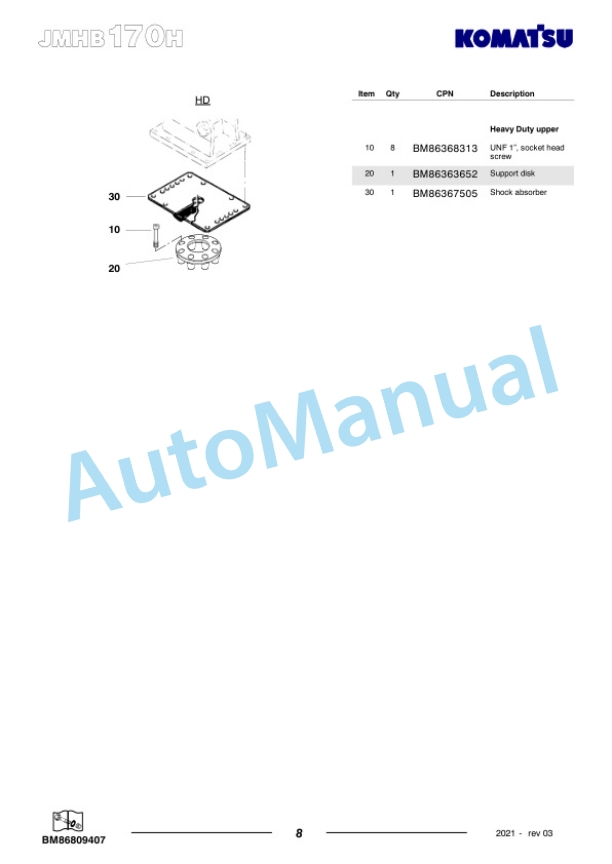 Komatsu JMHB170H-1 Hydraulic Breaker Parts Manual FEN04367-03 3 Komatsu JMHB170H-1 Hydraulic Breaker Parts Manual FEN04367-03-3