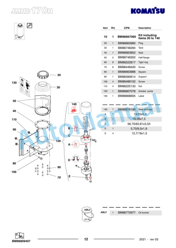 Komatsu JMHB170H-1 Hydraulic Breaker Parts Manual FEN04367-03 4 Komatsu JMHB170H-1 Hydraulic Breaker Parts Manual FEN04367-03-4