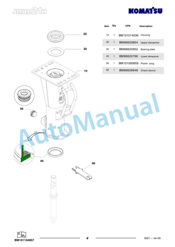 Komatsu JMHB21H-2 Hydraulic Breaker Parts Manual FEN05257-00 3 Komatsu JMHB21H-2 Hydraulic Breaker Parts Manual FEN05257-00-3