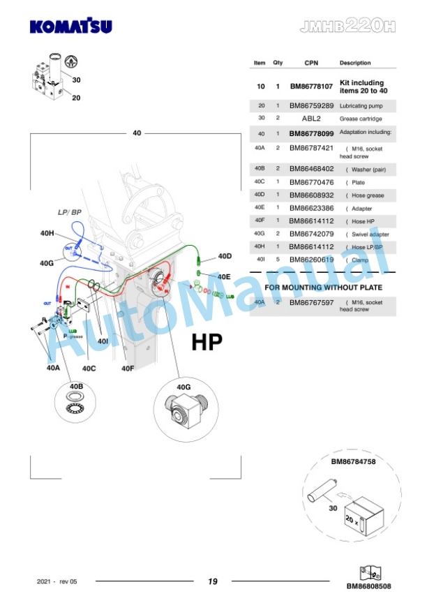 Komatsu JMHB220H-1 Hydraulic Breaker Parts Manual FEN04368-05 5 Komatsu JMHB220H-1 Hydraulic Breaker Parts Manual FEN04368-05-5