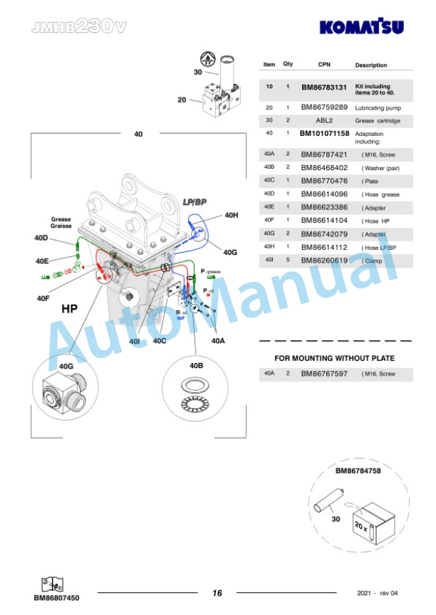 Komatsu JMHB230V-1 Hydraulic Breaker Parts Manual FEN04374-04 5 Komatsu JMHB230V-1 Hydraulic Breaker Parts Manual FEN04374-04-5