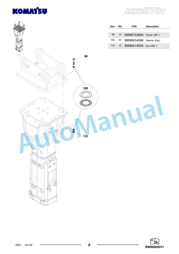 Komatsu JMHB370V-1 Hydraulic Breaker Parts Manual FEN04375-03 3 Komatsu JMHB370V-1 Hydraulic Breaker Parts Manual FEN04375-03-3