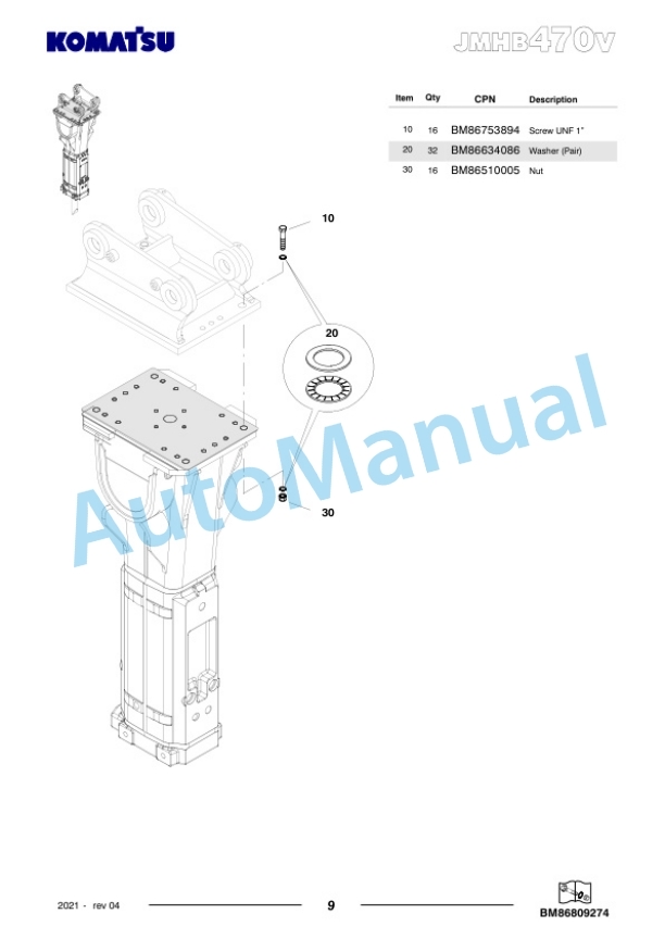Komatsu JMHB470V-1 Hydraulic Breaker Parts Manual FEN04376-04 3 Komatsu JMHB470V-1 Hydraulic Breaker Parts Manual FEN04376-04-3