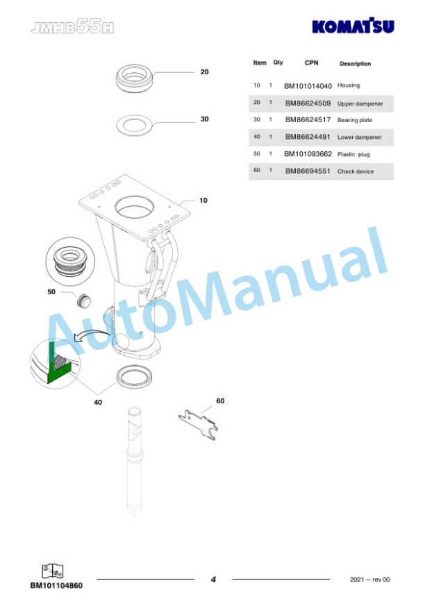 Komatsu JMHB55H-2 Hydraulic Breaker Parts Manual FEN05260-00 3 Komatsu JMHB55H-2 Hydraulic Breaker Parts Manual FEN05260-00-3