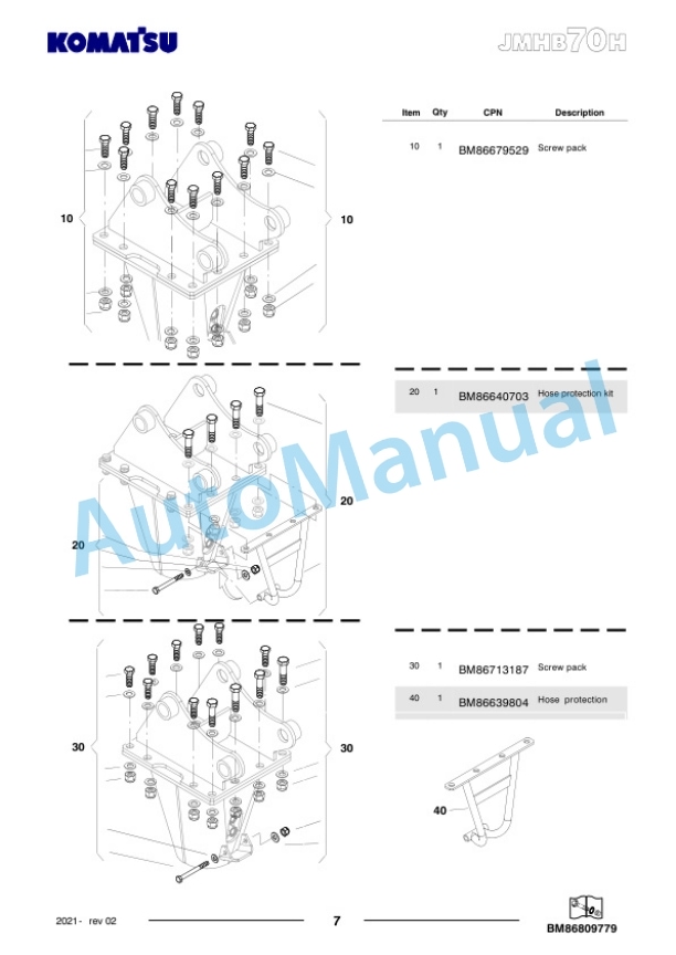 Komatsu JMHB70H-1 Hydraulic Breaker Parts Manual FEN04363-02 4 Komatsu JMHB70H-1 Hydraulic Breaker Parts Manual FEN04363-02-4