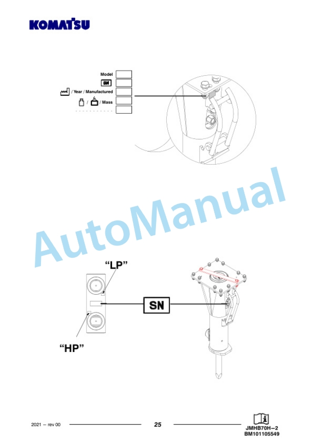 Komatsu JMHB70H-2 Hydraulic Breaker Operation and Maintenance Manual PEN01733-00-3