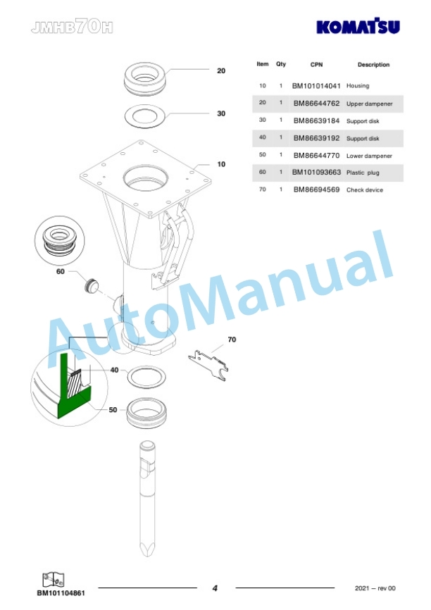 Komatsu JMHB70H-2 Hydraulic Breaker Parts Manual FEN05261-00 3 Komatsu JMHB70H-2 Hydraulic Breaker Parts Manual FEN05261-00-3
