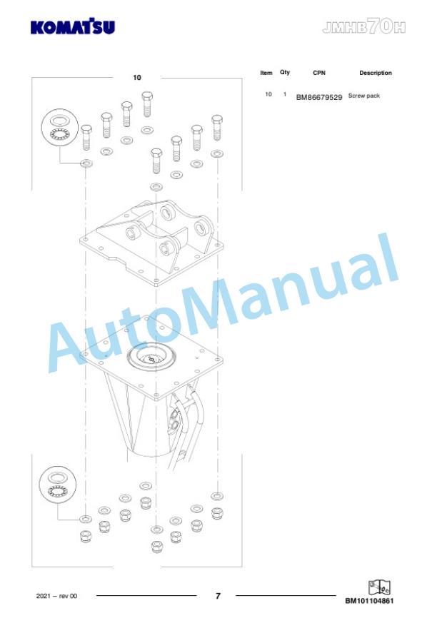 Komatsu JMHB70H-2 Hydraulic Breaker Parts Manual FEN05261-00 4 Komatsu JMHB70H-2 Hydraulic Breaker Parts Manual FEN05261-00-4