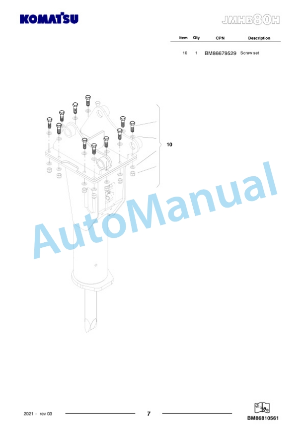 Komatsu JMHB80H-1 Hydraulic Breaker Parts Manual FEN04364-03 4 Komatsu JMHB80H-1 Hydraulic Breaker Parts Manual FEN04364-03-4