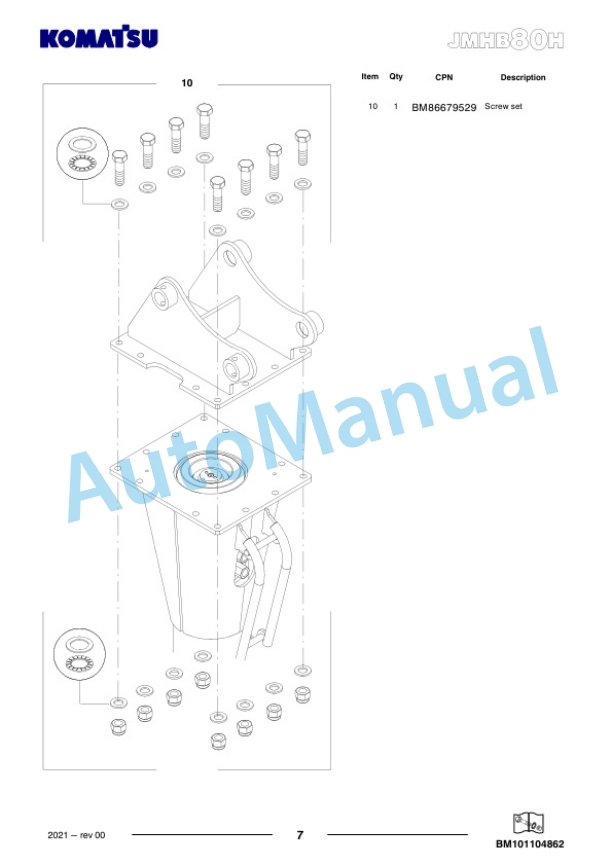 Komatsu JMHB80H-2 Hydraulic Breaker Parts Manual FEN05262-00 4 Komatsu JMHB80H-2 Hydraulic Breaker Parts Manual FEN05262-00-4