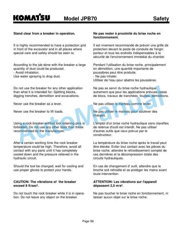 Komatsu JPB70 Hydraulic Breaker Operation and Maintenance Manual CEAM004601 2 Komatsu JPB70 Hydraulic Breaker Operation and Maintenance Manual CEAM004601 - Image 2